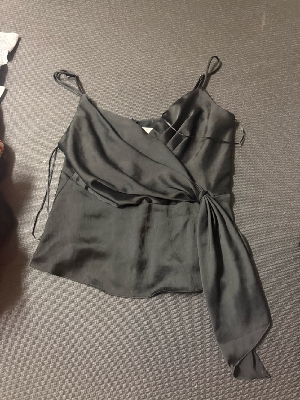Astr Black Satin Wrap Cami with Side Knot